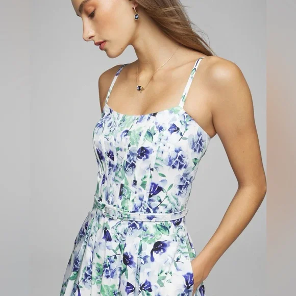 White House Black Market Smocked Floral Belted Dress Size 10 - Picture 1 of 9